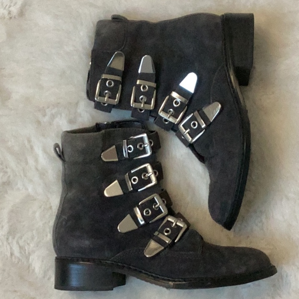 Marc Fisher suede blue-grey Moto style ankle boots
